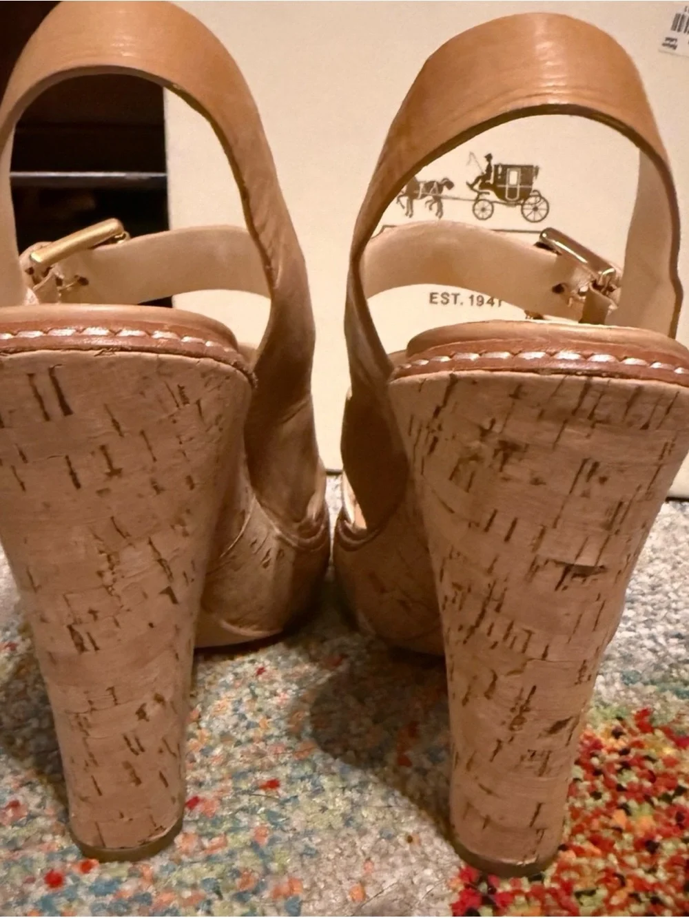 Coach Brown Genuine Leather Platform Slingback Heels / Block 4” heel